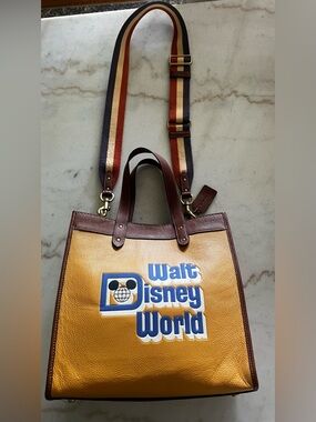Limited Edition Leather Coach X Disney  Field Tote With Walt Disney World Motif